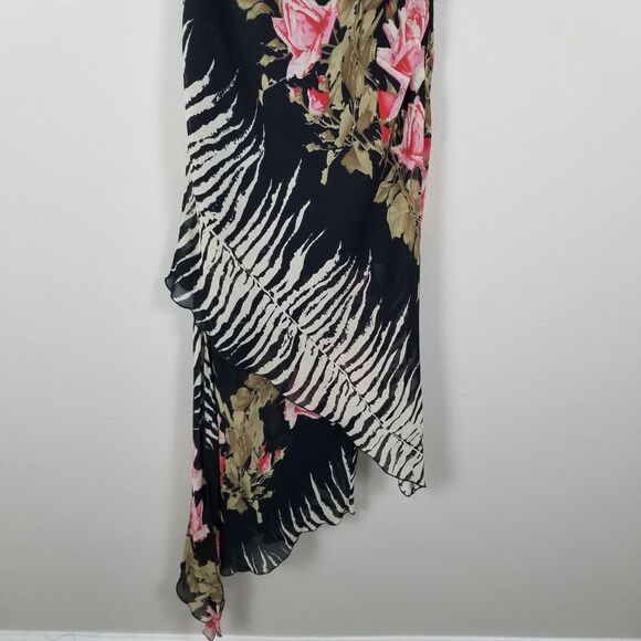 Alberto Makali Black Floral Asymmetrical One Shoulder Maxi Rayon Dress Size 8 - Picture 11 of 16